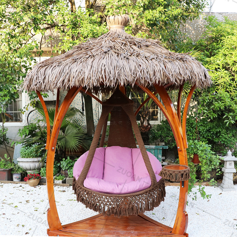 Popular Wooden Antiseptic Safe Adult Kids Garden Set Patio Swing Hammock Rattan Rope Swing Chair