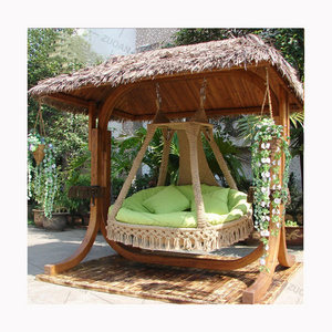 Popular Wooden Antiseptic Safe Adult Kids Garden Set Patio Swing Hammock Rattan Rope Swing Chair