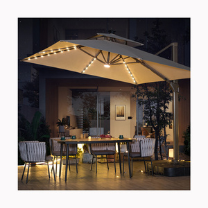 Outdoor garden warm LED light patio umbrella  solar powered lighting umbrella for terrace