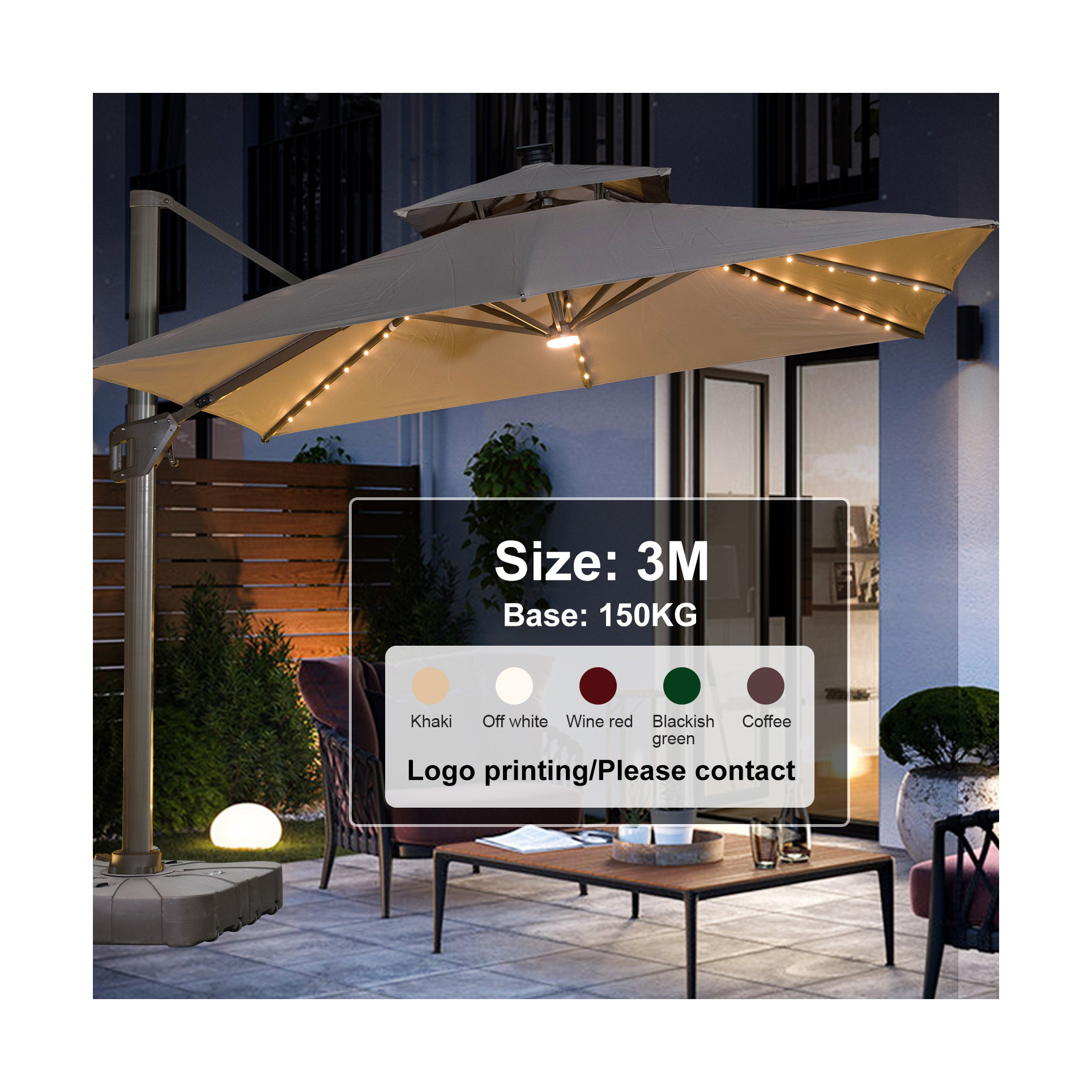 Outdoor garden patio umbrella aluminum pole  parasol umbrella  lighting umbrella with LED light