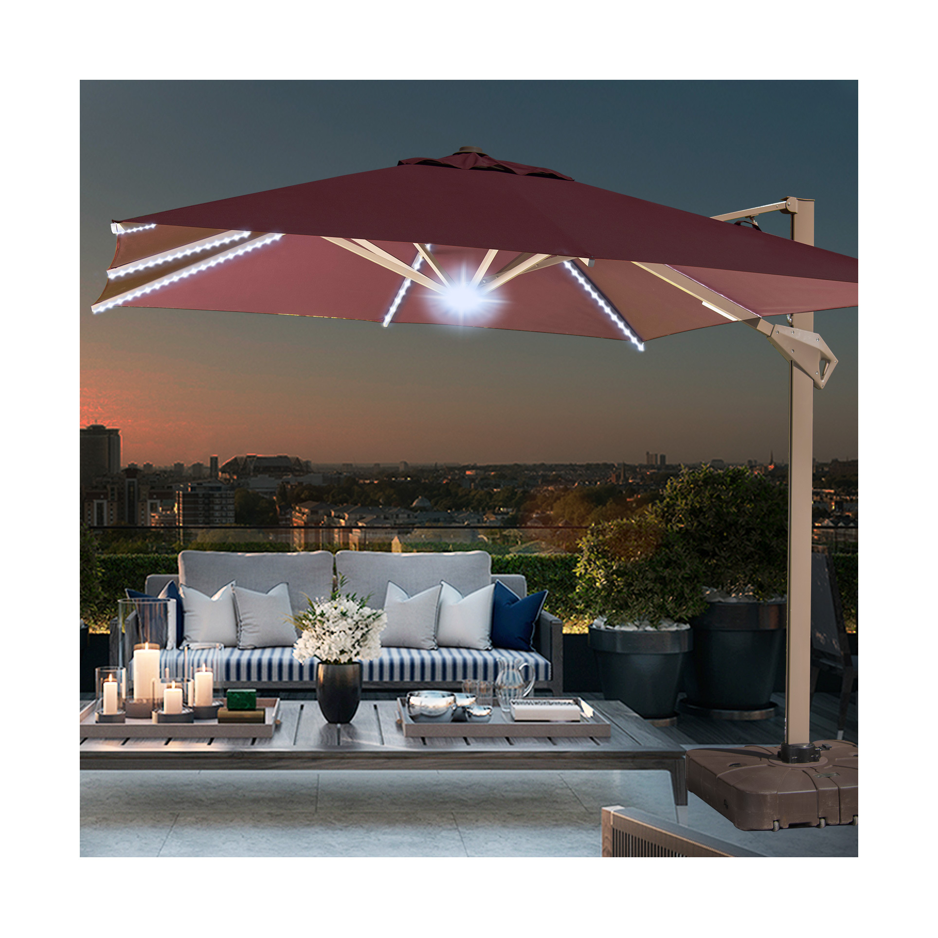 Automatic patio umbrella Outdoor patio hydraulic parasols umbrellas outdoor Umbrella with solar and LED light Garden patio