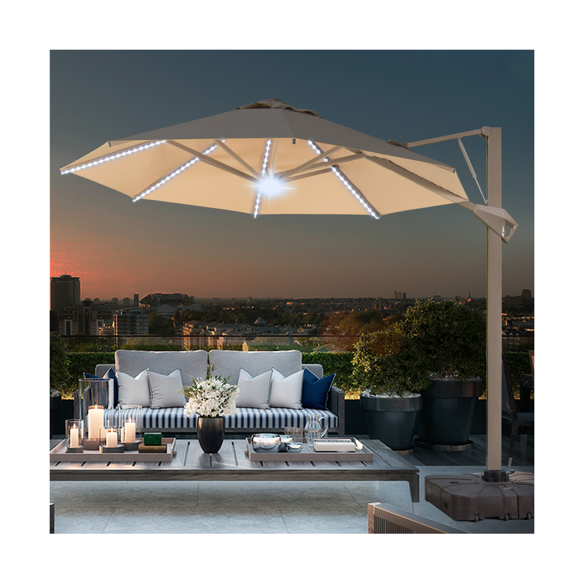 Automatic patio umbrella Outdoor patio hydraulic parasols umbrellas outdoor Umbrella with solar and LED light Garden patio