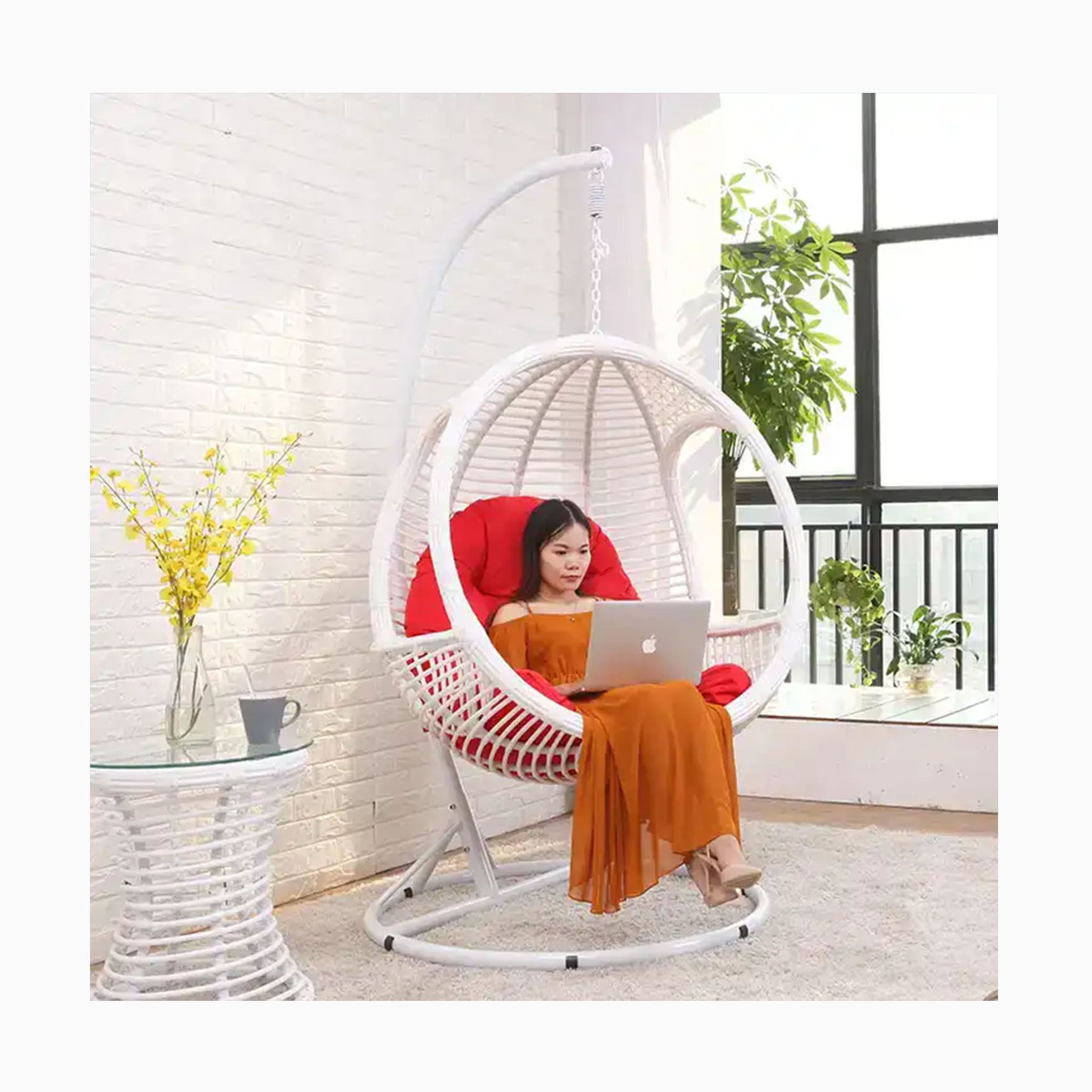 [ZUOAN IMPRESSIVE]Galvanized Steel Frame Living Room Indoor Outdoor Balcony Swing Rattan Round Swing Chair