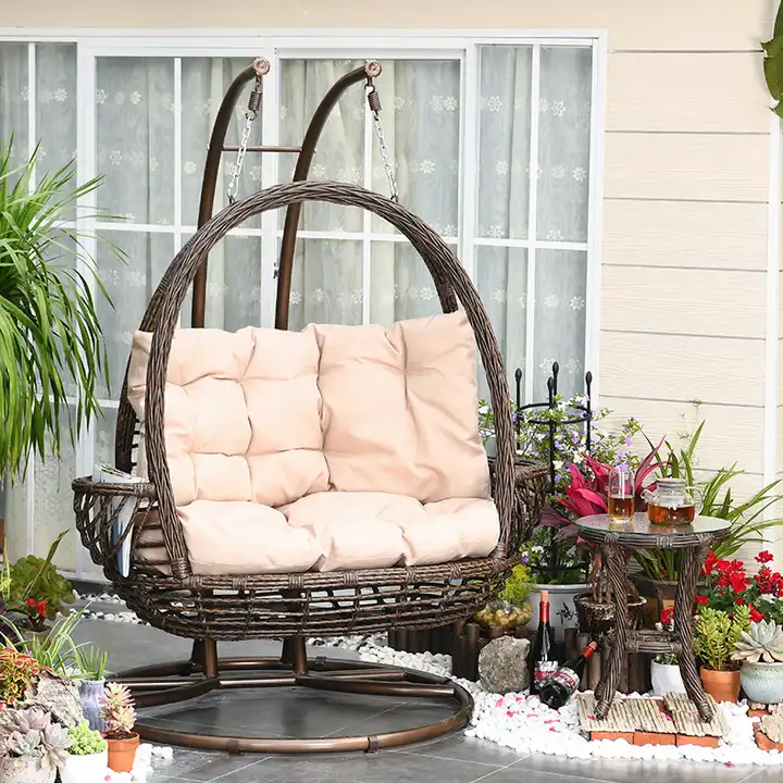 [ZUOAN IMPRESSIVE]Outdoor Iron Metal Hanging Wicker Double Seat Basket Rattan Patio Swing Chair