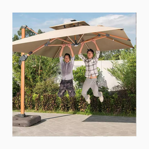 2024 unique 100mm aluminum wood grain powder coated pole patio umbrella outdoor parasol umbrella with stable 200KG water base