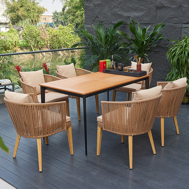 Modern Leisures Patio Aluminum Furniture Outside Restaurant Garden Dining Table And Rattan Chairs Sets