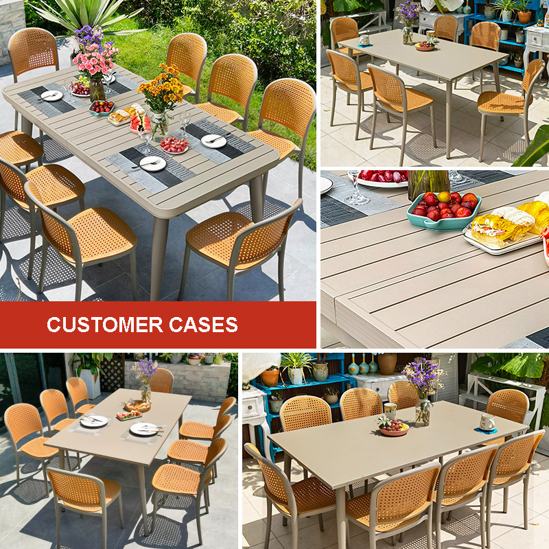 leisure outdoor tables plastic garden chair coffee shop waterproof PVC chairs and aluminum tables set outdoor