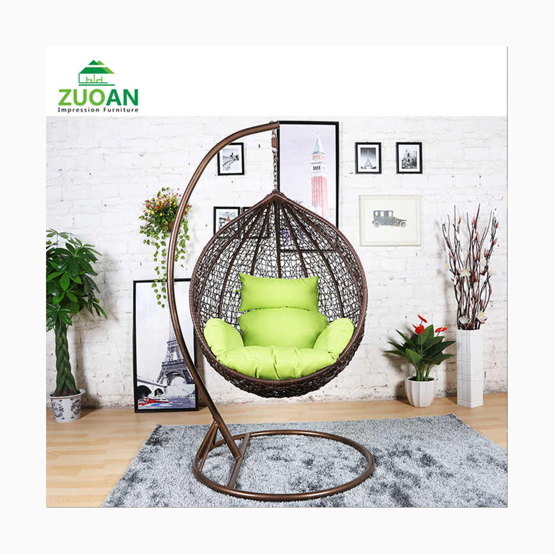 Modern Stylish swing for indoors and outdoors backyard swing set PE wicker rattan hanging chair swing with cushion stand