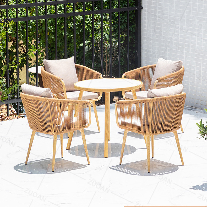 Modern Leisures Patio Aluminum Furniture Outside Restaurant Garden Dining Table And Rattan Chairs Sets