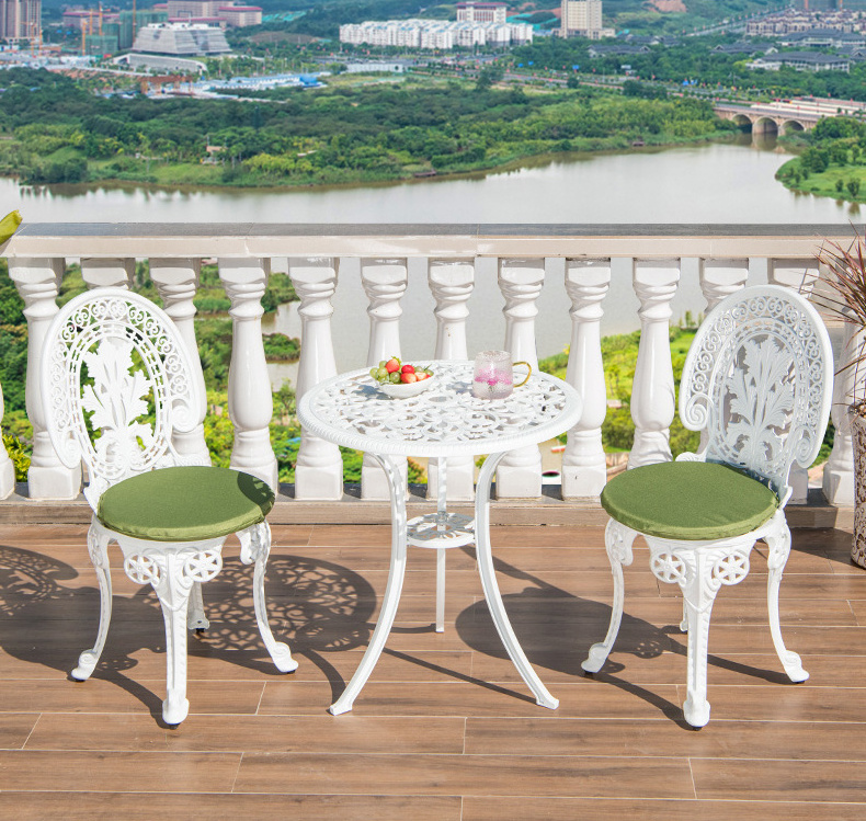 patio KD design furniture modern luxury furniture white color cast aluminum mosaic bistro set 3 piece