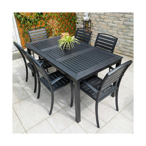 [ZUOAN IMPRESSIVE]Amazon Hot Sell New Plastic Wood And Aluminum Frame Table Set Stack Chairs Outdoor Furniture