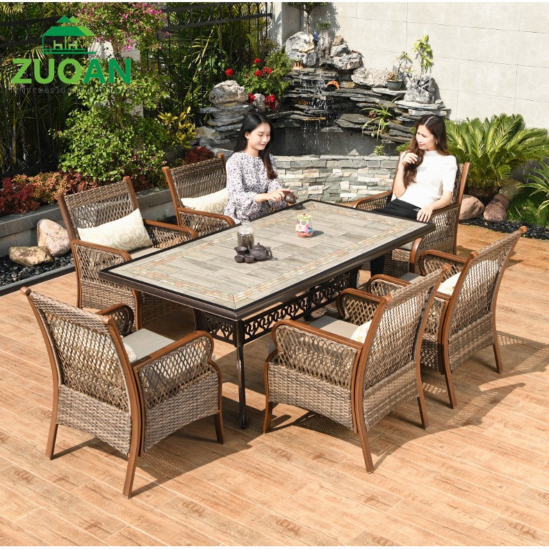 Popular Outdoor Furniture Garden Metal Ceramic Dining Table Custom Aluminum Die Casting Marble Round Table