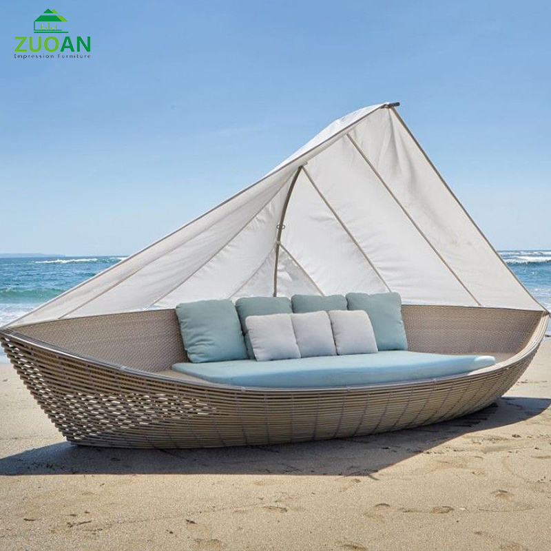 Outdoor Furniture Ship Designs sun lounger B & B Hotel Patio Beach Sunbed Rattan Chaise with Canopy