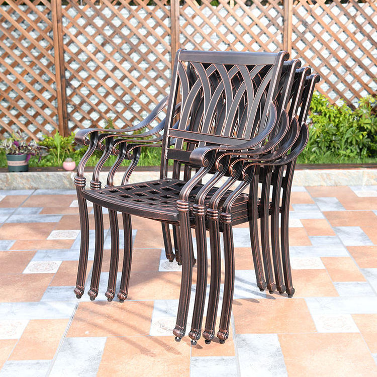 Garden Armrest Outdoor Chairs For Dining Table Set Cast Aluminum Patio Metal Furniture Sets