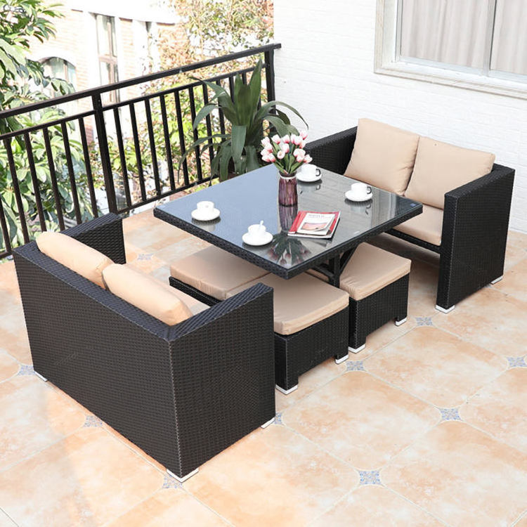 space saving rattan outdoor furniture 4 seater pe rattan cube set black