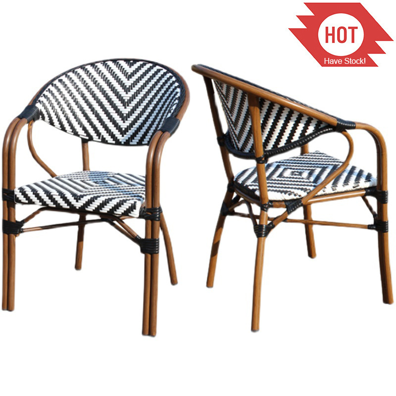 European Outdoor Restaurant French Bistro Rattan Cafe Arm Chairs