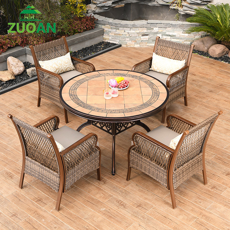 Popular Outdoor Furniture Garden Metal Ceramic Dining Table Custom Aluminum Die Casting Marble Round Table