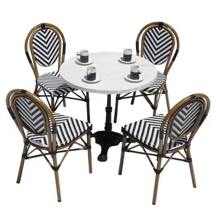 French Style UV Resistant PE Rattan Outdoor Furniture Hand Knitting Wicker Chair Patio Garden Furniture Bistro