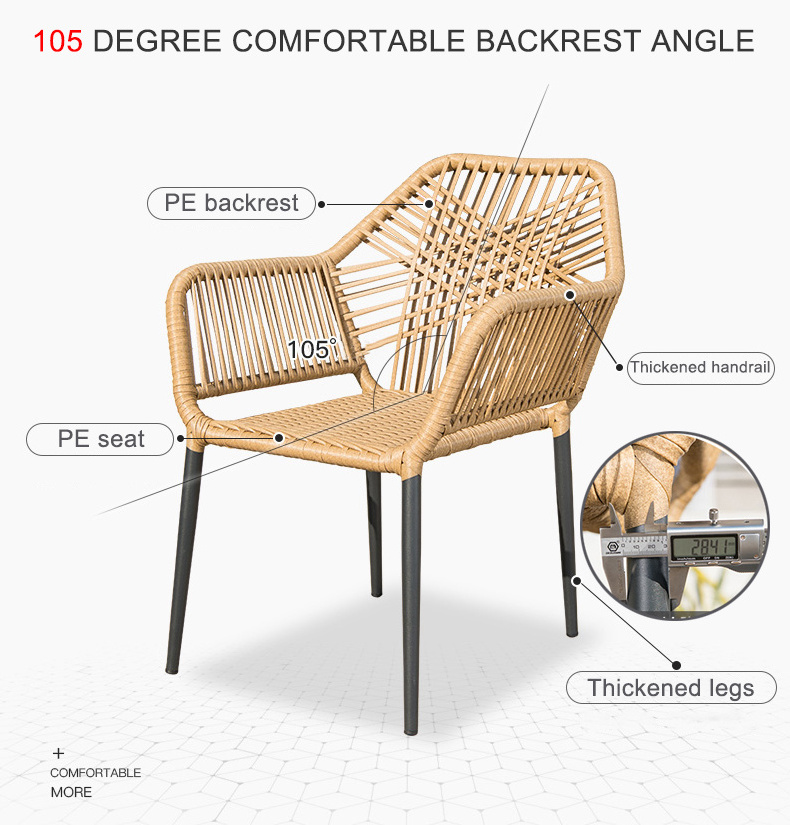 Modern Nordic Outdoor Cafe Restaurant Stackable Woven Rope Chair Outdoor Furniture