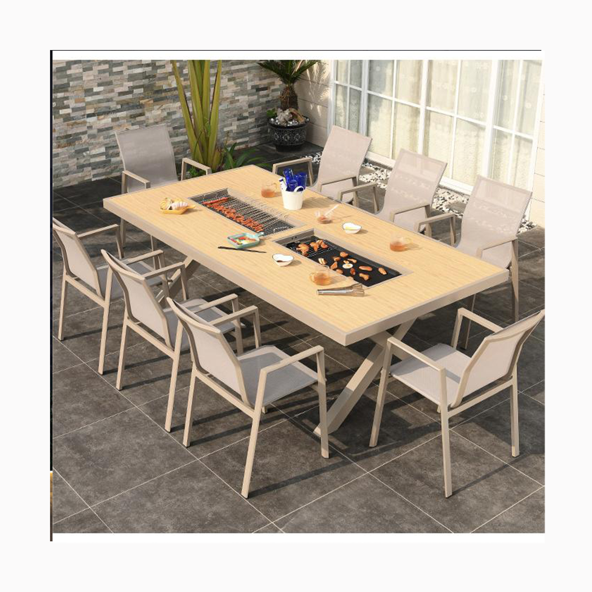 Outdoor Restaurant 6 chairs 8 chairs dining table Electric grills Charcoal grills Korean BBQ Grill Tables bbq table Outdoor