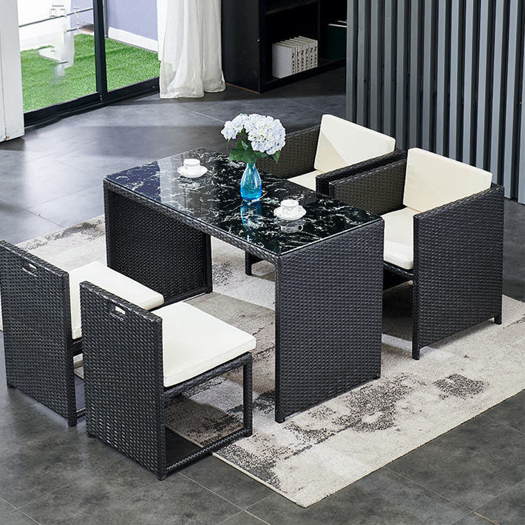 garden hotel hand woven black rattan wicker dining cube set 4 seat patio furniture