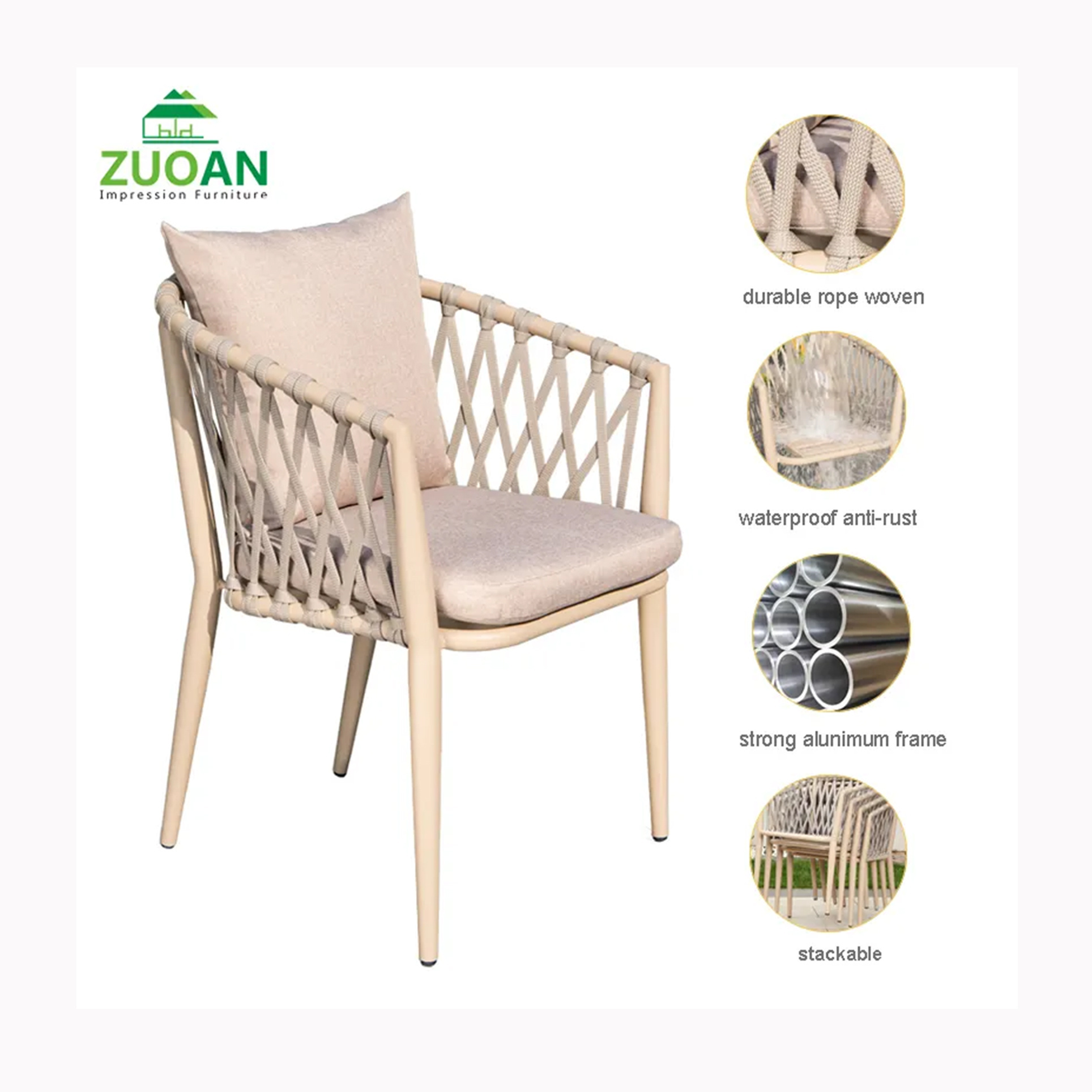 Outdoor Cafe Restaurant Furniture Patio Terrace Chairs Woven Rope Garden Set Garden Chairs