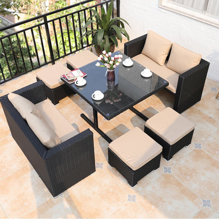 space saving rattan outdoor furniture 4 seater pe rattan cube set black