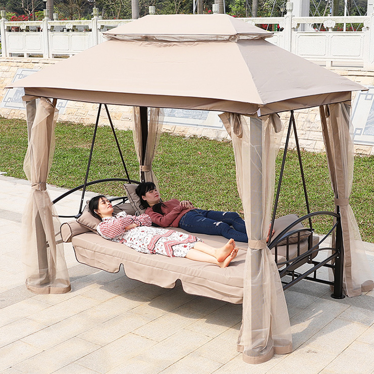 High quality Garden Furniture 3 Person Outdoor Patio Swing Chair Bed Gazebo With Swing Mosquito Net