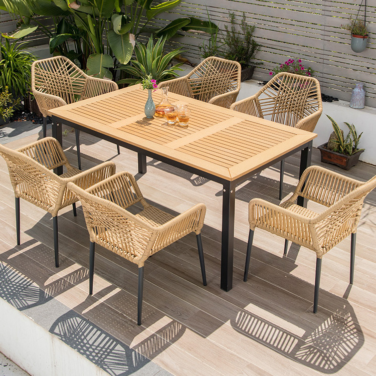 Modern Nordic Outdoor Cafe Restaurant Stackable Woven Rope Chair Outdoor Furniture