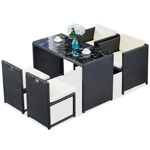 garden hotel hand woven black rattan wicker dining cube set 4 seat patio furniture