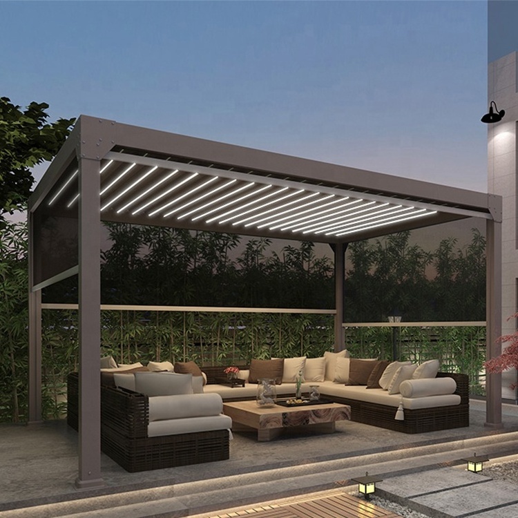 Remote Control Louvered Pergola Outdoor Aluminum Pergola Canopy with Aluminum Retractable Louvre Roof