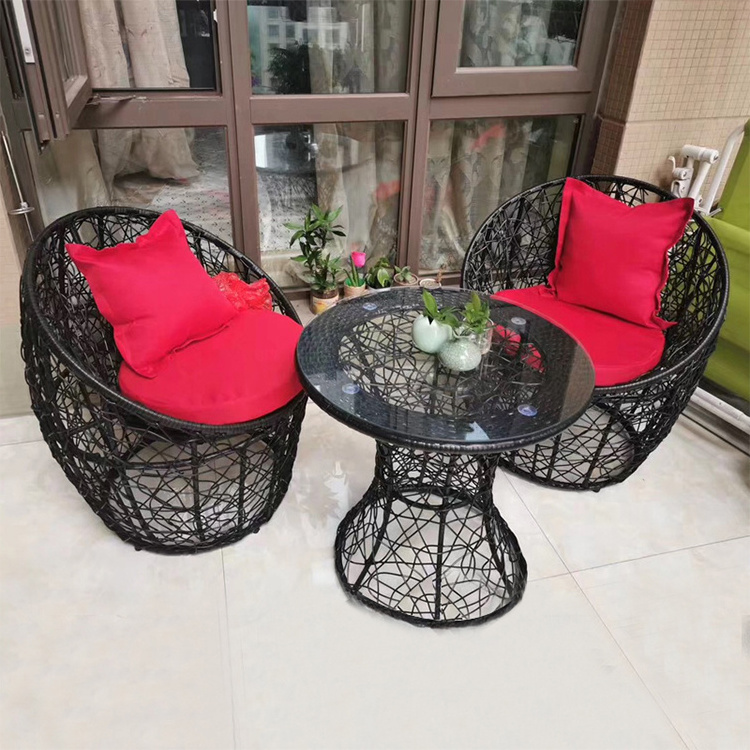 All-weather 2 seater cafe chair outdoor furniture balcony rattan tea afternoon set with stand