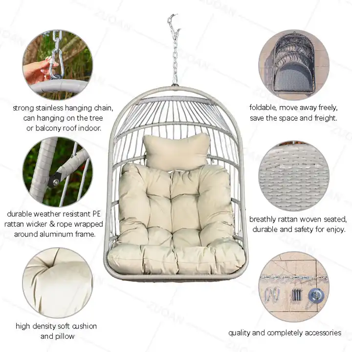 [ZUOAN IMPRESSIVE]Inside Outdoor Egg Foldable Swing Chair Wicker Rattan Outdoor Swing Leisure Furniture