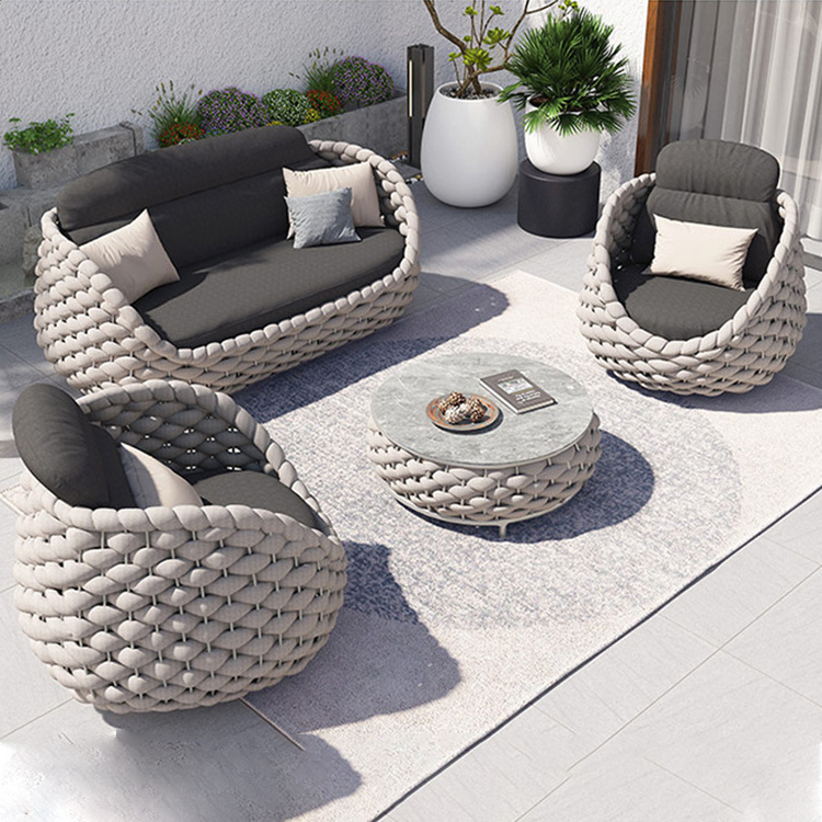 Newest Outdoor And Indoor Balcony Rope Furniture Rope Garden Sofa Set