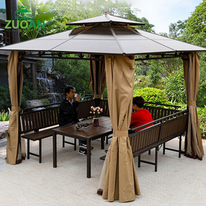 Outdoor furniture uv stretch wooden seat pavilion outdoor garden 13 ft long hardtop gazebo bbq grill gazebo