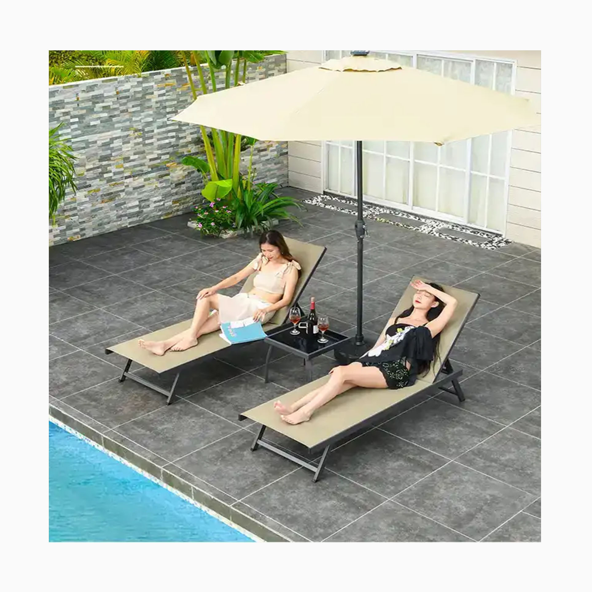 [ZUOAN IMPRESSIVE]Aluminum Sunbed Outdoor Folding Beach Sun Lounge Chair Poolside Leisure Lying Bed