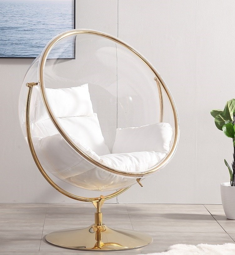 Indoor outdoor stainless steel round swivel lounge chair bubble chairs stand transparent acrylic