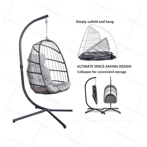 Indoor Outdoor Furniture Garden Adult Hanging Egg Swing Chair With Metal Stand Wicker Rattan Outdoor Swing