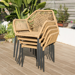 Modern Nordic Outdoor Cafe Restaurant Stackable Woven Rope Chair Outdoor Furniture