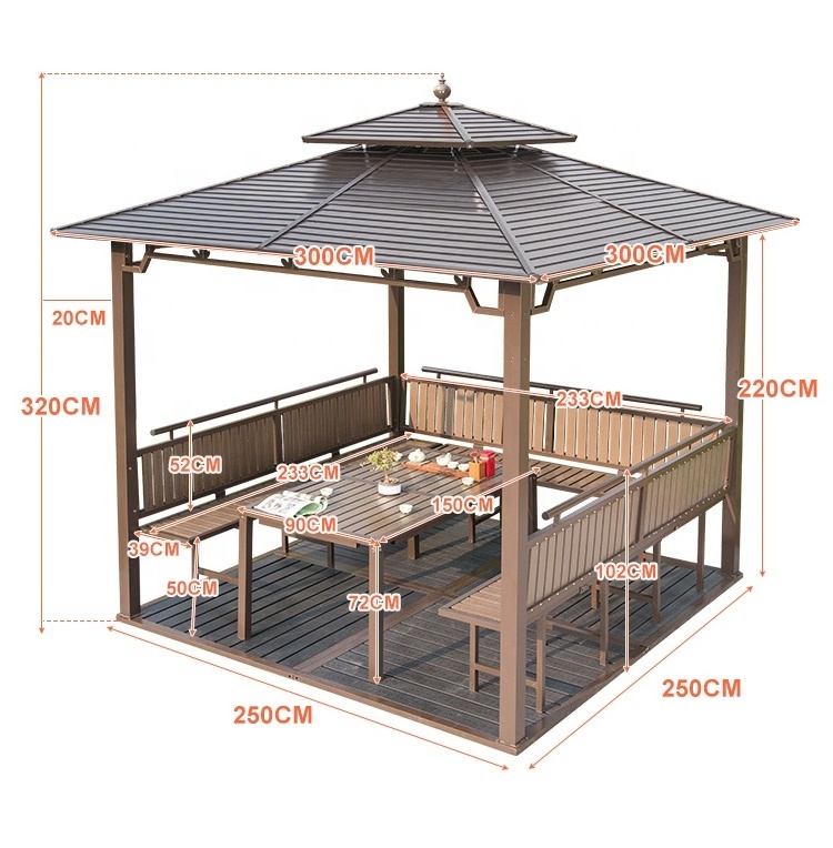 Super Hard Gazebos Galvanized Steel 10x10 Ft Gazebo with Four-sided Mesh for Wind And Rain Protection