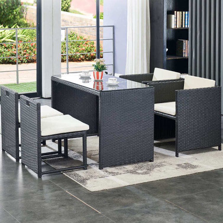 garden hotel hand woven black rattan wicker dining cube set 4 seat patio furniture