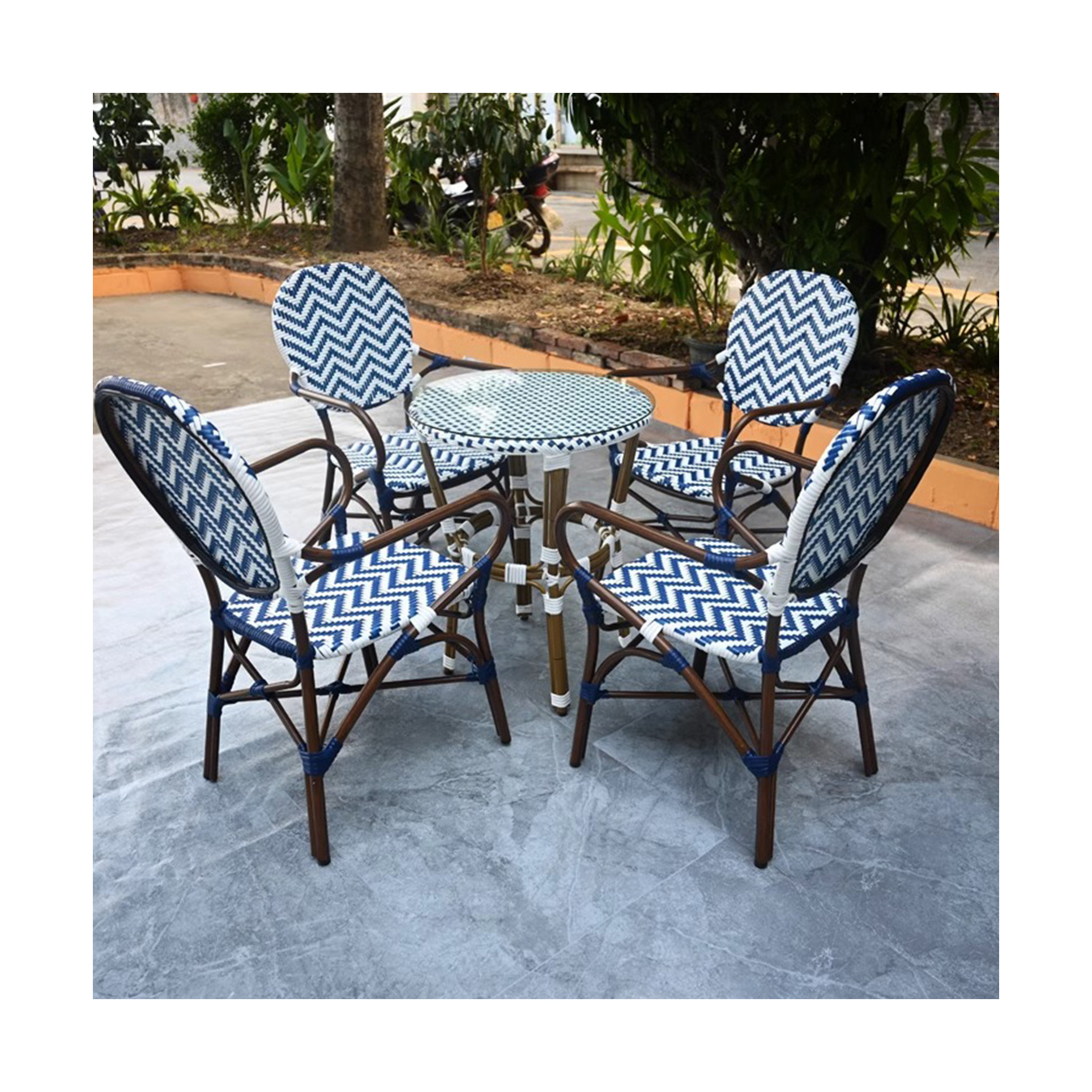 Custom OEM style PE rattan chairs factory price hand woven waterproof  tables set outdoor indoor patio garden dining  furniture