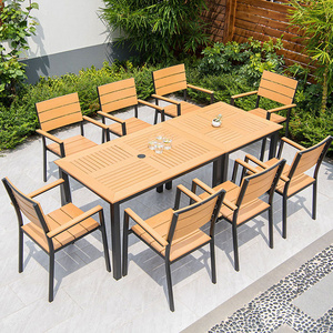 outdoor patio table set 6 8 seaters all-weather resistant wood plastic composite table chair for restaurant