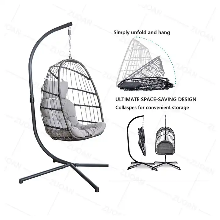 [ZUOAN IMPRESSIVE]Inside Outdoor Egg Foldable Swing Chair Wicker Rattan Outdoor Swing Leisure Furniture