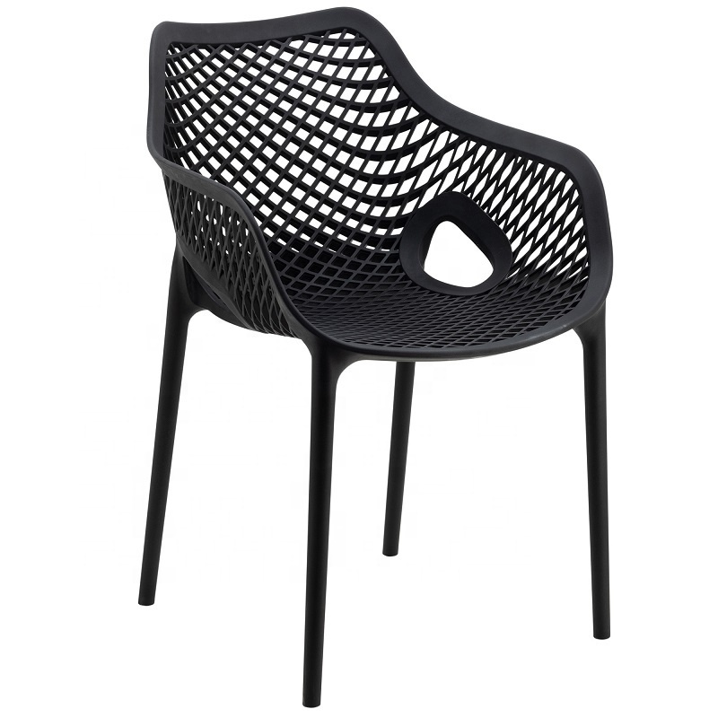 Modern black pp stackable outdoor air dining armchair