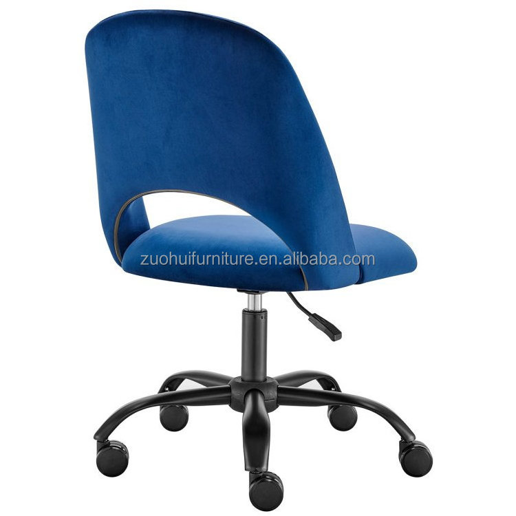 Luxury navy blue velvet lift office computer chair with black metal base