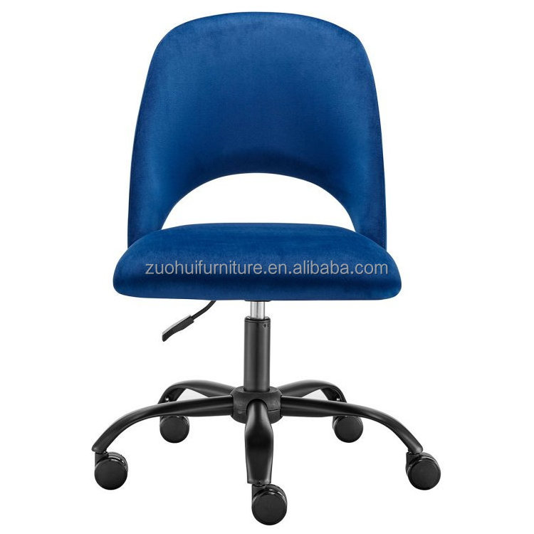 Luxury navy blue velvet lift office computer chair with black metal base