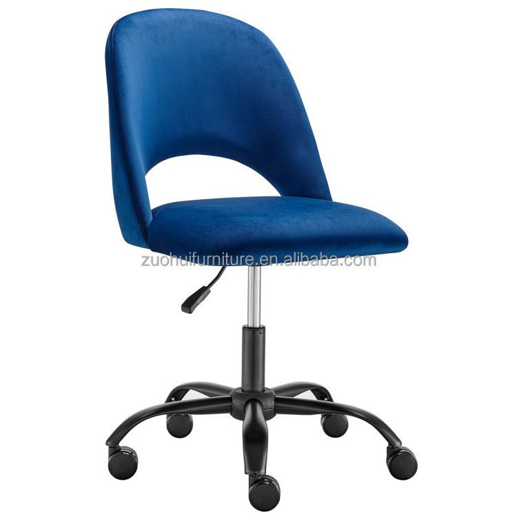 Luxury navy blue velvet lift office computer chair with black metal base