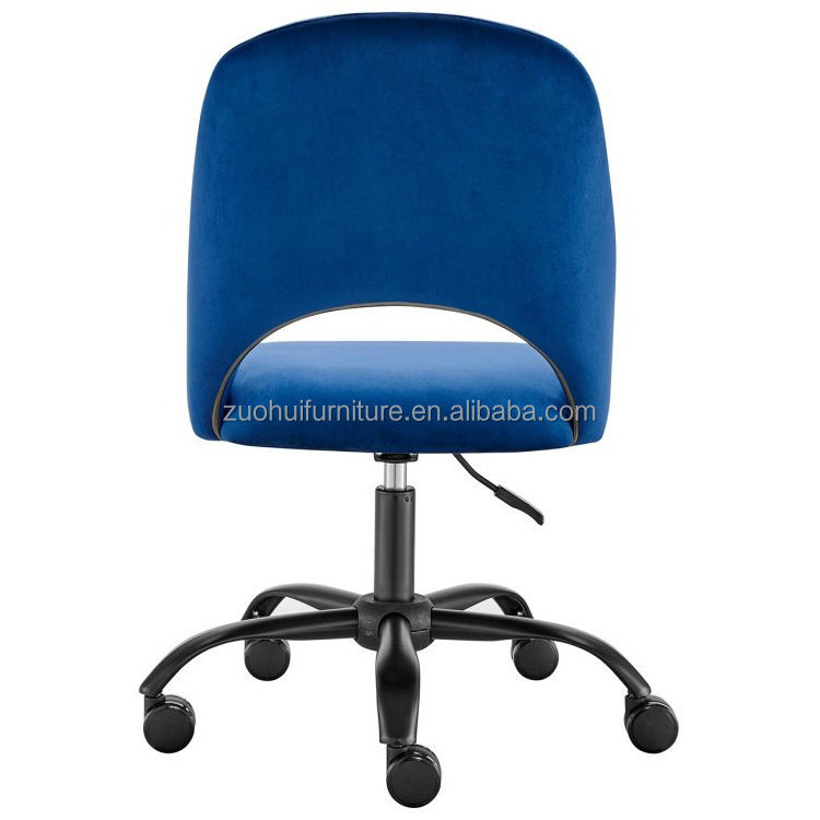 Luxury navy blue velvet lift office computer chair with black metal base