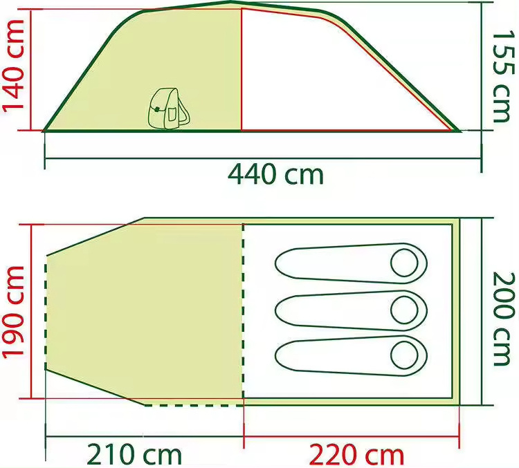 Two Layer Sunscreen Rainproof Beach Tent Large Space 4-6 people Outdoor Camping Portable Tunnel Tent Shelter